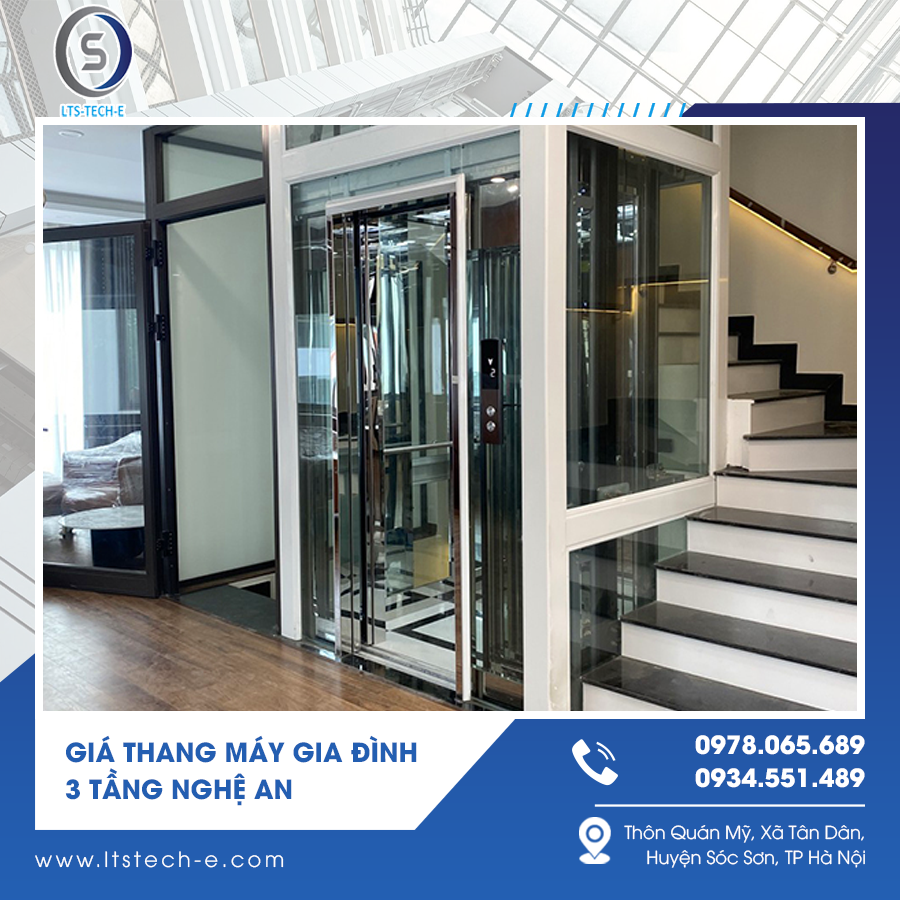 Thiết kế thang máy gia đình 3 tầng hài hòa với nội thất hiện đại.