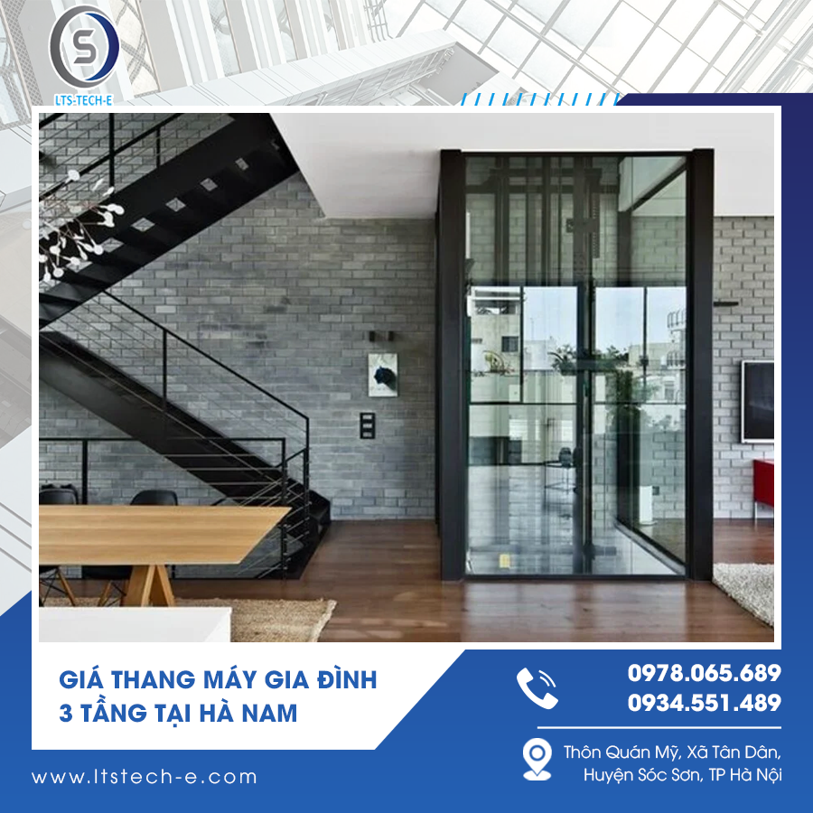 Thang máy 3 tầng thiết kế kính cường lực