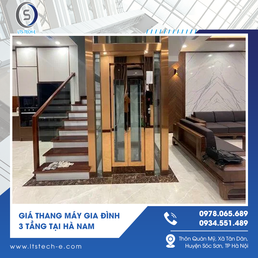 Mẫu thang máy gia đình 3 tầng tích hợp hài hòa trong không gian sống.