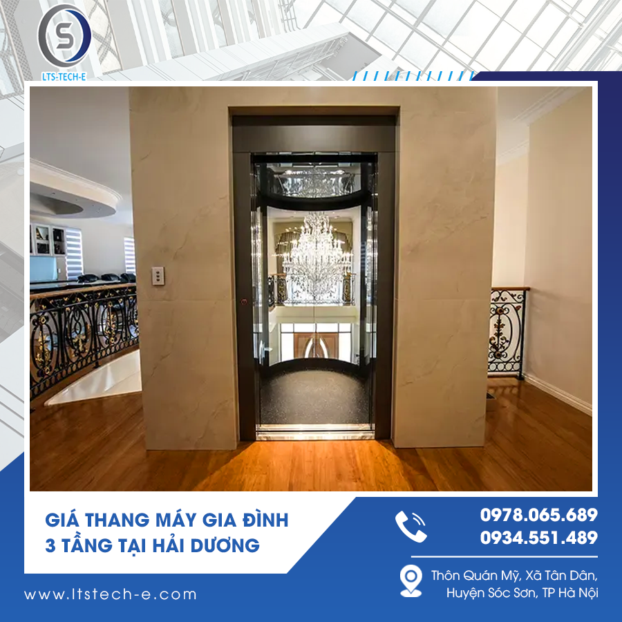 Mẫu thang máy 3 tầng tích hợp tính năng an toàn tự động.