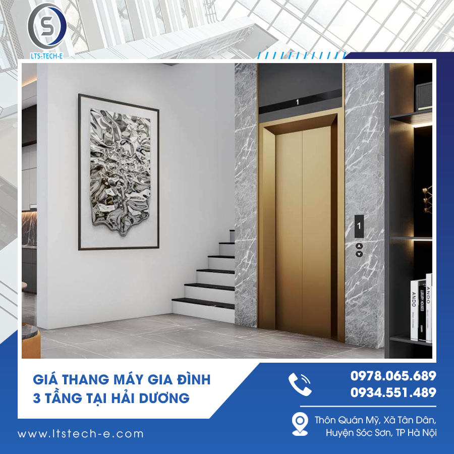 Thang máy 3 tầng có thiết kế tối giản, phù hợp nhà hiện đại.