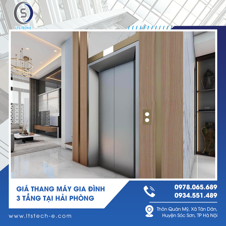 Thang máy gia đình 3 tầng có cửa inox mở tự động