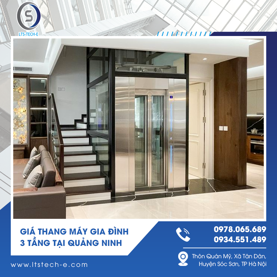 Thang máy gia đình 3 tầng không phòng máy, vận hành nhẹ nhàng.