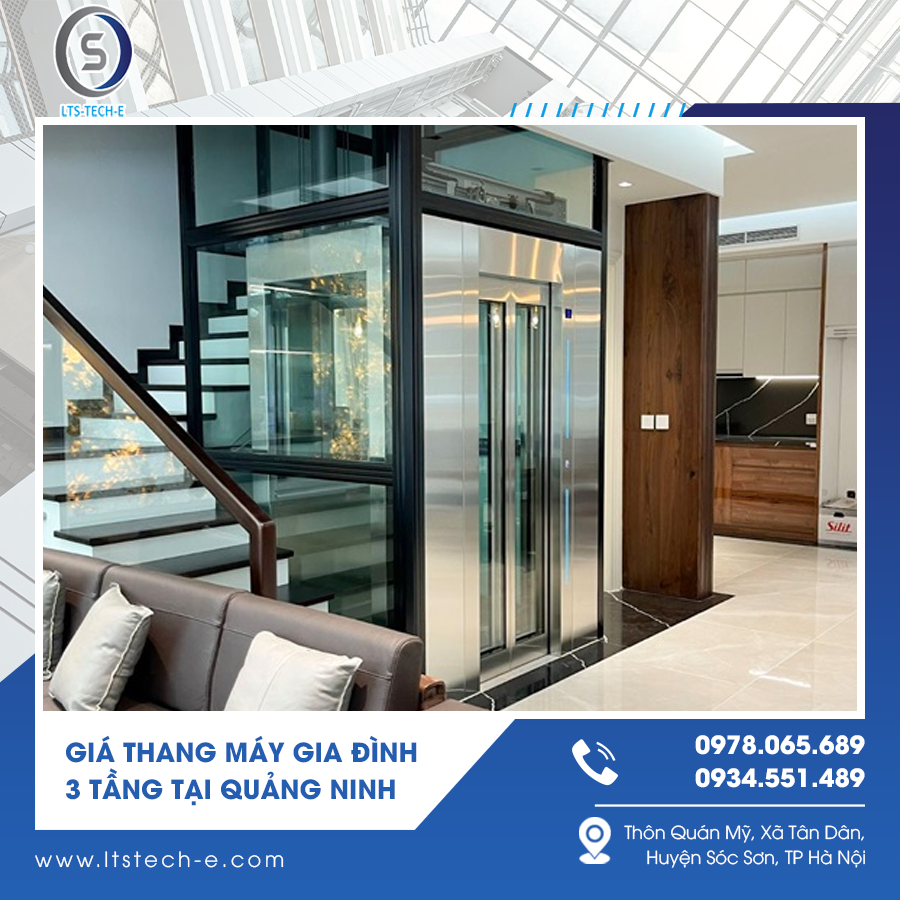 Mẫu thang máy 3 tầng tích hợp tính năng an toàn tự động.